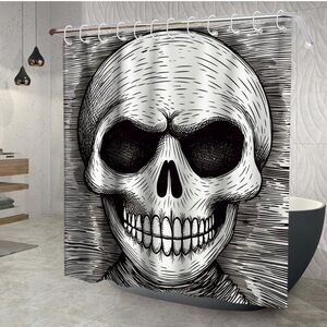 Black and White Skull Jack Bathroom Bathtubs Fabric Shower